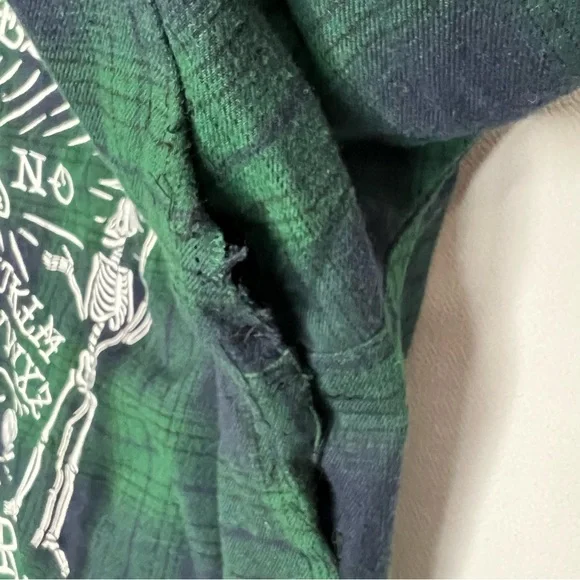 A**Holes Live Forever Green Blue Plaid Long Sleeve Mens Embroidered Shirt XXXL - Picture 9 of 10